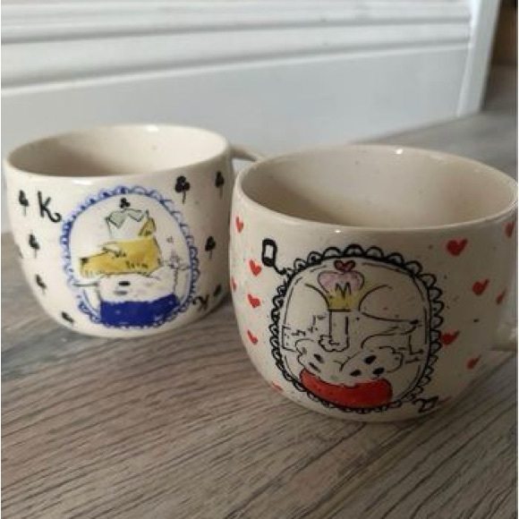 Anthropologie Mug Set/2 POPPY KING & QUEEN Clubs Hearts DOGS Poodle set - Picture 5 of 5